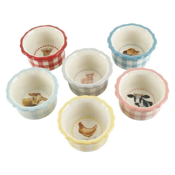 🦋 New Pioneer Woman Gingham 6-Piece Ramekin Set - Picture 5 of 8
